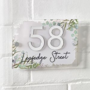 Eucalyptus Leaf Modern Contemporary Acrylic House Sign Door Number Plaque