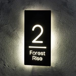 Illuminated Modern House Number Sign 15cm x 30cm