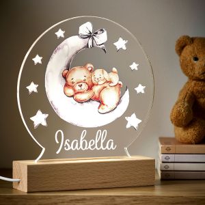 Personalised Teddy Bear on Moon Night Light